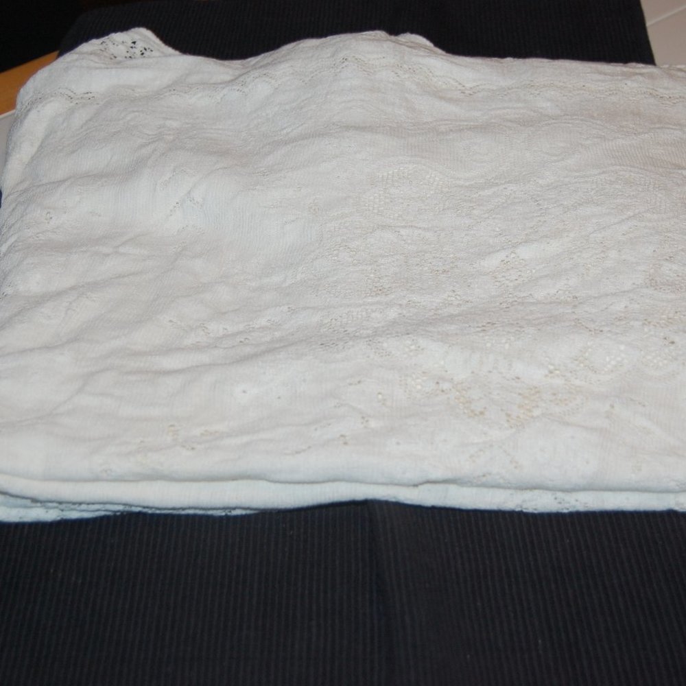 Vintage Lightweight Small White Lace Tablecloth 68" x 58" A Few Holes and Stains
